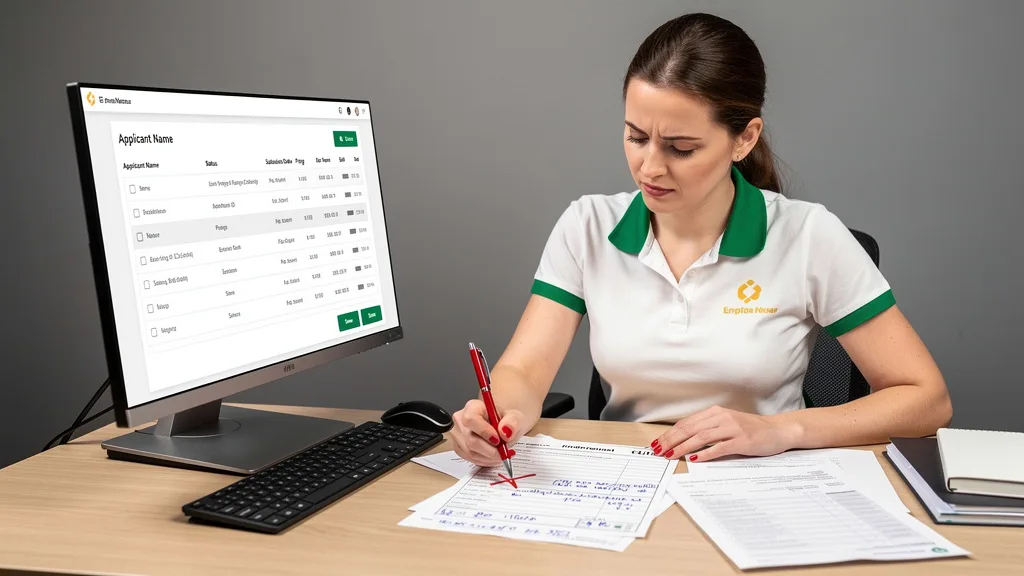A person proofreading an enrollment form and finding a mistake to correct.
