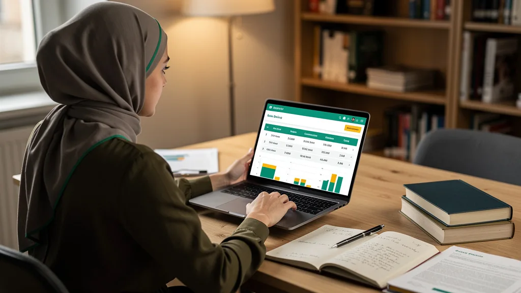 Click to manage / replace image A female Quran student writing key nouns like