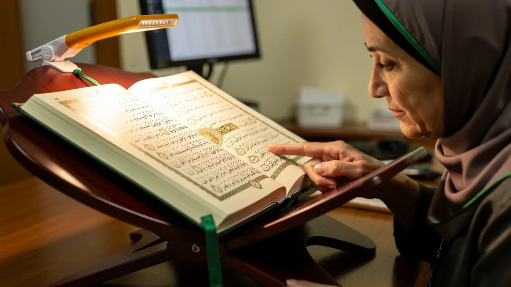 An open Quran showing the Arabic text of a powerful verse.