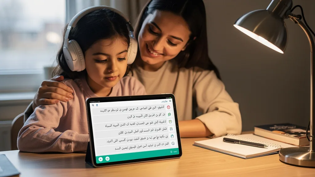 A young girl practices her daily duas online with the encouragement of her mother.