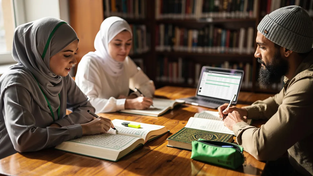 A community of learners discussing Quranic Arabic together to support their studies.