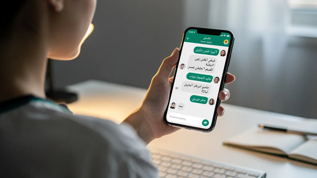 Click to manage / replace image A smartphone displaying a language exchange app for practicing Arabic.