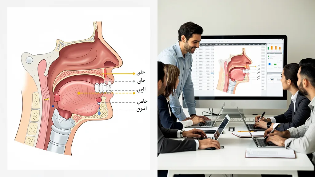 An anatomical diagram illustrating the different points of articulation in the mouth for heavy and light Arabic letters.
