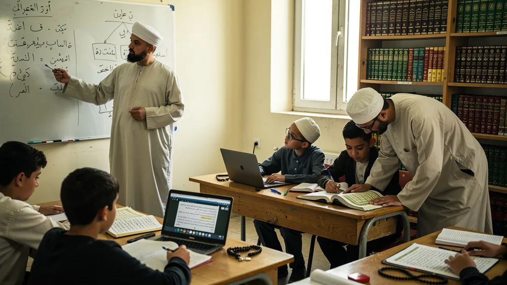A digital tablet displaying a Quranic verse with color-coded Tajweed rules, illustrating the mastery of proper recitation.