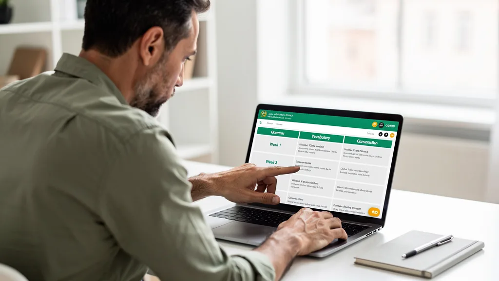 A structured syllabus for a paid online Arabic course showing a clear learning path.