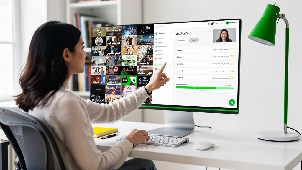 A comparison of a cluttered screen of free resources versus a structured paid online Arabic class.