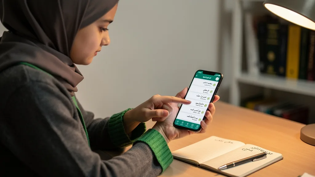 Click to manage / replace image A student uses a spaced repetition app on her phone to practice her daily duas.