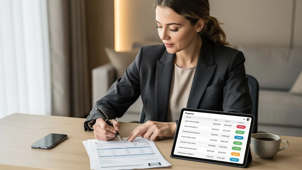 A person calculating their monthly utility bills for a Dubai apartment rental.