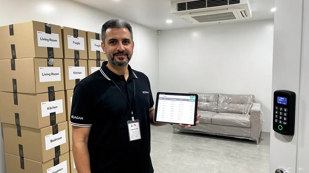 Secure storage unit with properly packed boxes and furniture.