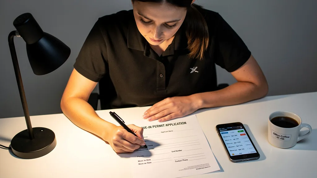 Filling out a move-in permit application form for a Dubai community.
