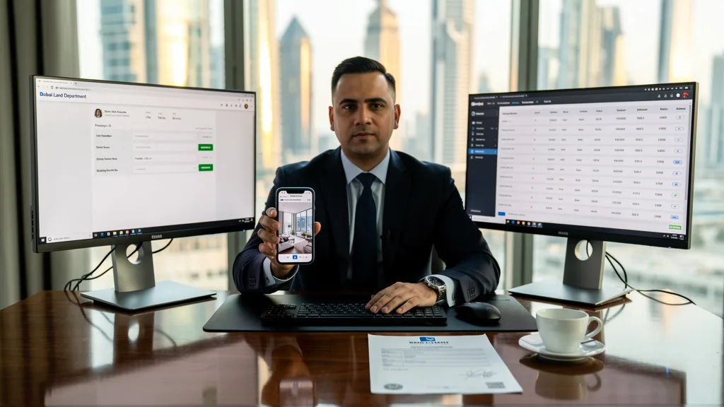 A RERA registered real estate broker showing their credentials to a client.