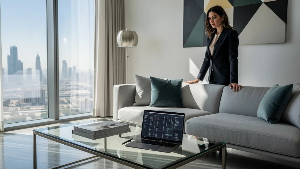 A person contemplates the fixed style of a furnished apartment