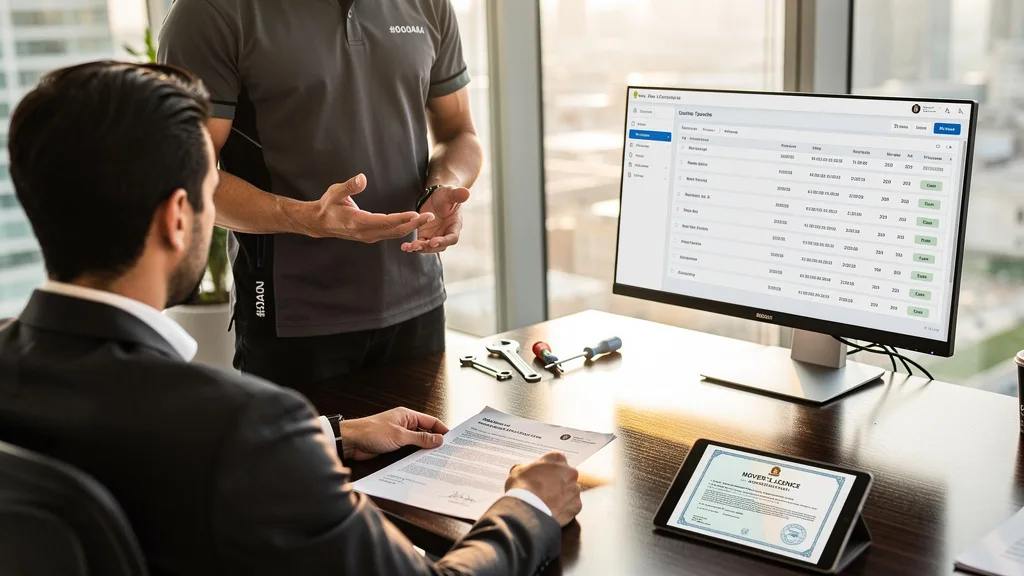 A client in Dubai verifying the license and insurance of a professional moving company.