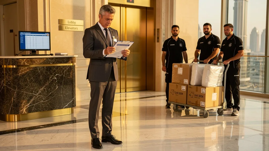 Building manager reviewing a mover