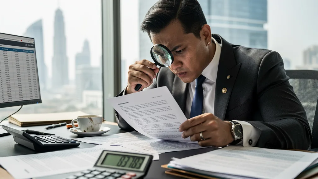 A person discovering unexpected hidden costs while reviewing a property agreement in Dubai.