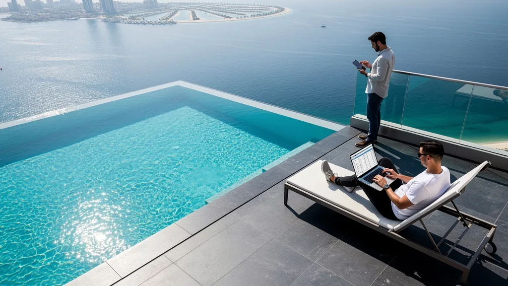 Private infinity pool on a penthouse terrace with a clear view of the sea.