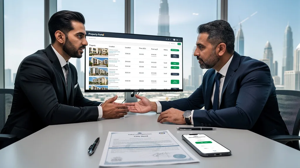 A close-up of a person examining the details on a Dubai property title deed.