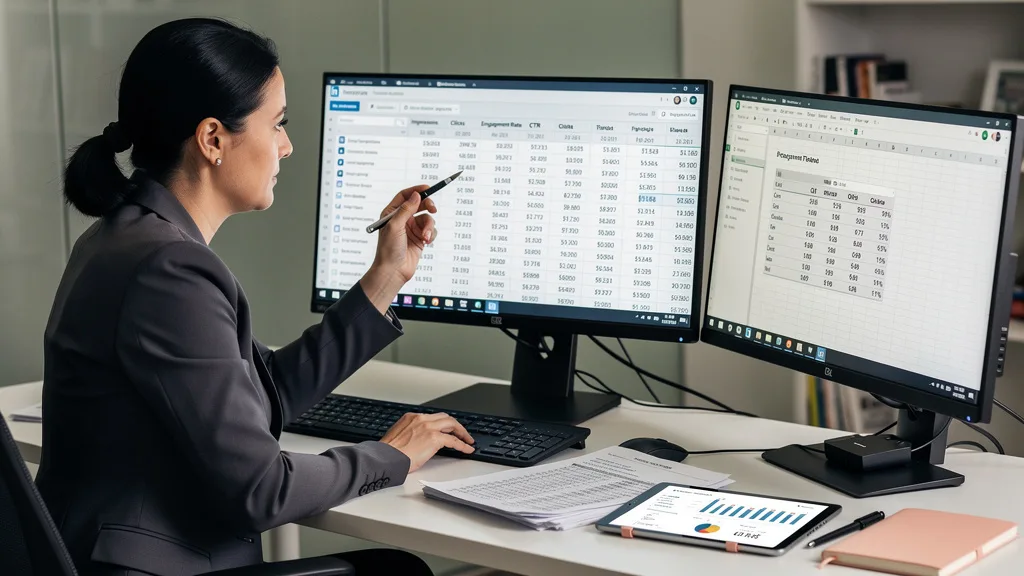 A data analyst working with an exported CSV file from LinkedIn to create a custom performance report.