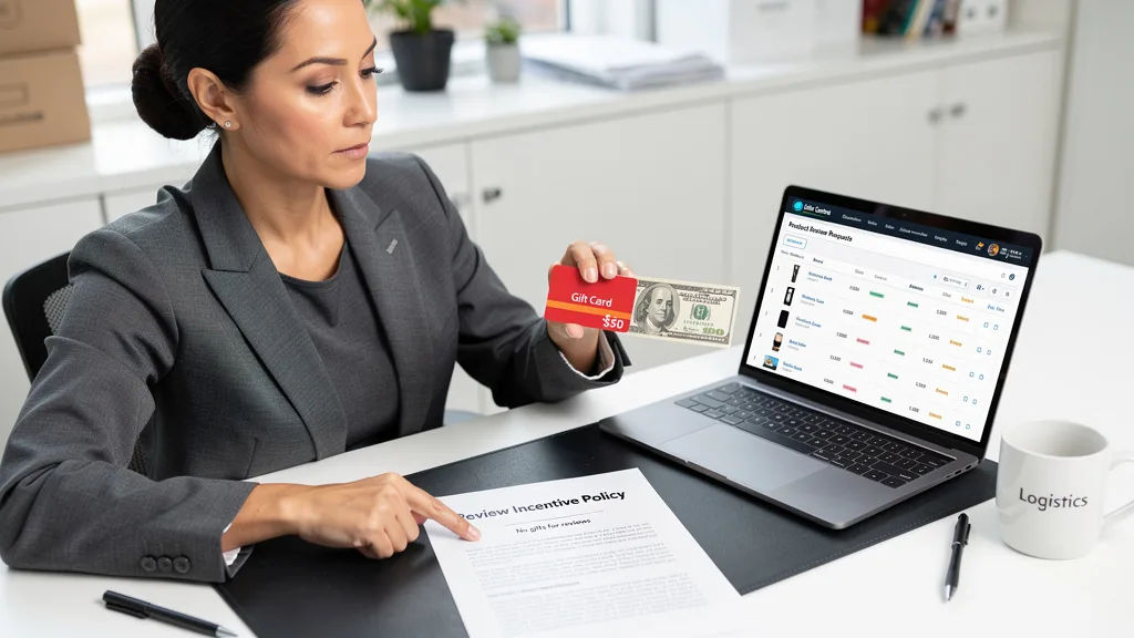 Graphic illustrating that offering money or gift cards for reviews is forbidden.