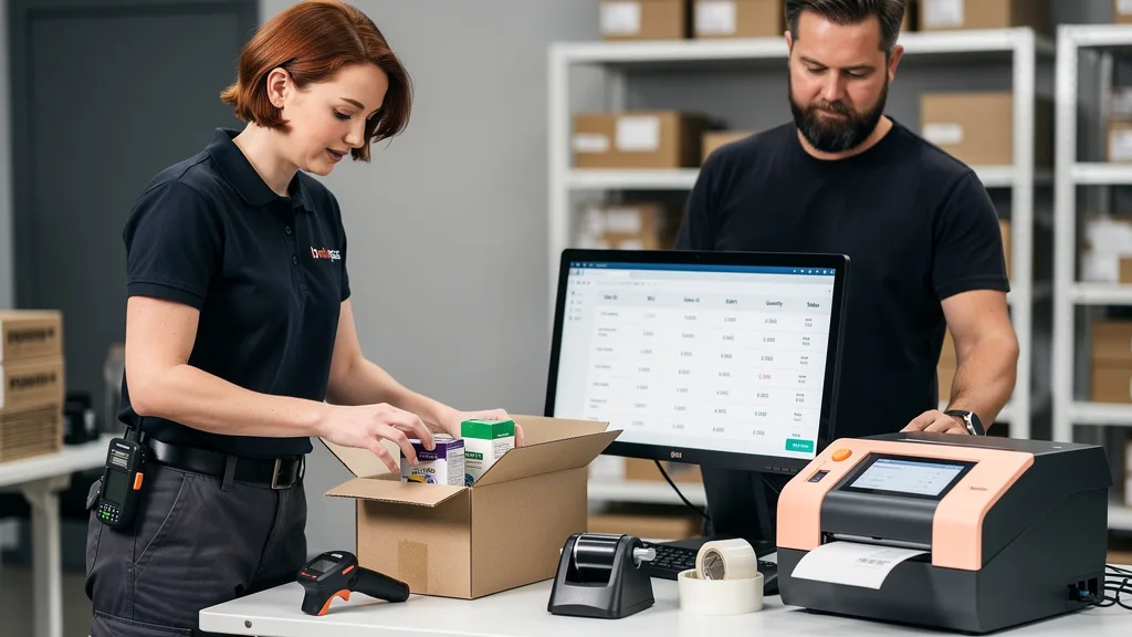Warehouse workers creating a new product bundle from two slow-moving items.