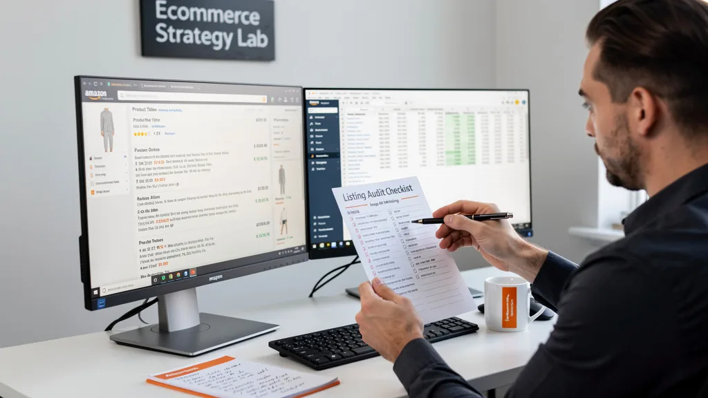 Click to manage / replace image A designer working on a visually rich Amazon A+ Content layout with lifestyle images and text.