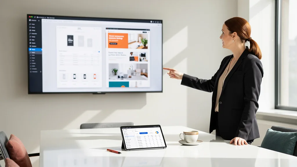 Click to manage / replace image A brand owner reviewing two different WordPress theme options that reflect their brand