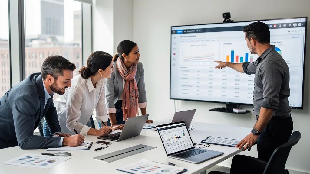 Click to manage / replace image A team using data analytics to inform their marketing strategy, a best practice for full service marketing.