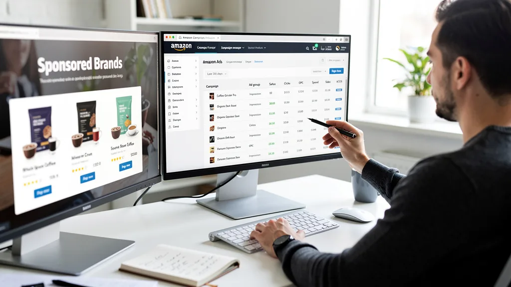 An Amazon brand owner reviewing their well-designed Amazon Storefront page.