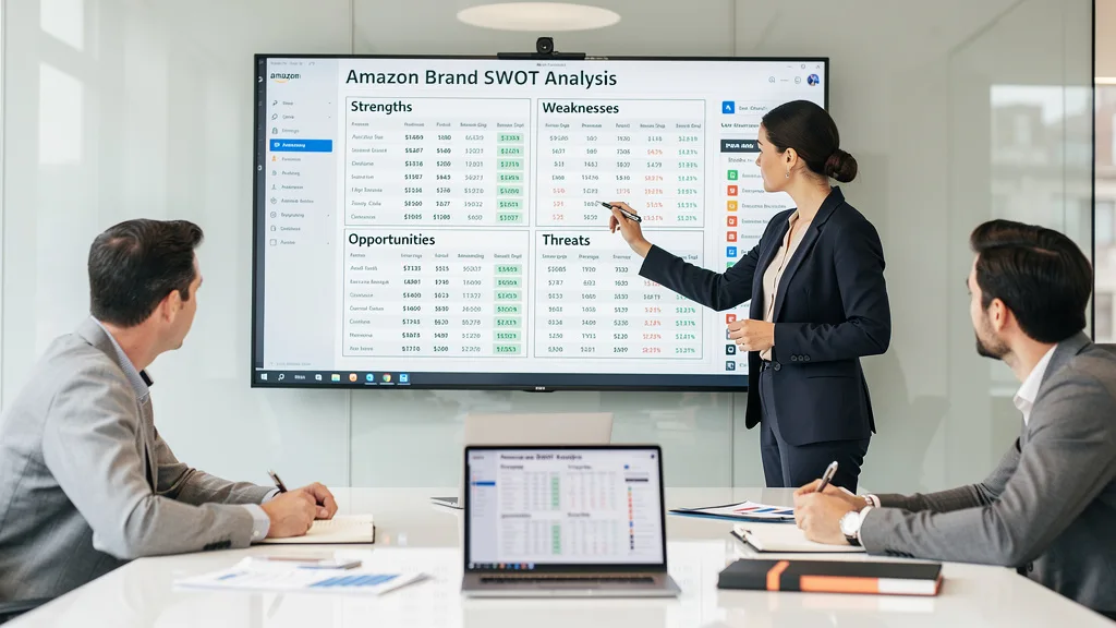 A group of colleagues conducting a SWOT analysis of a competitor