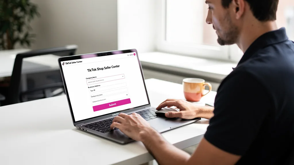 The registration page of the TikTok Shop Seller Center with fields for business information.