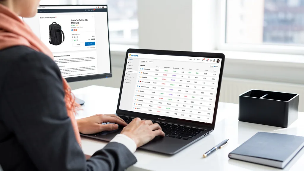 The Helium 10 software dashboard showing keyword research data for a B2B product.