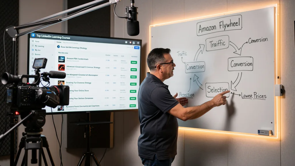 Click to manage / replace image An expert instructor teaching an e-commerce course in a professional studio environment.