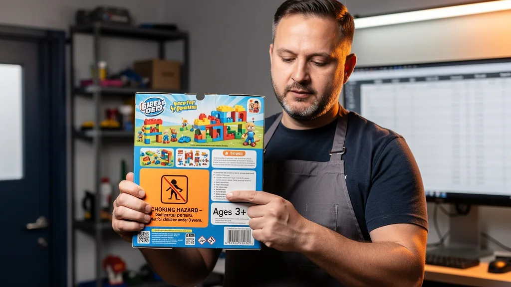 A toy package displaying a prominent choking hazard warning and age grading information.