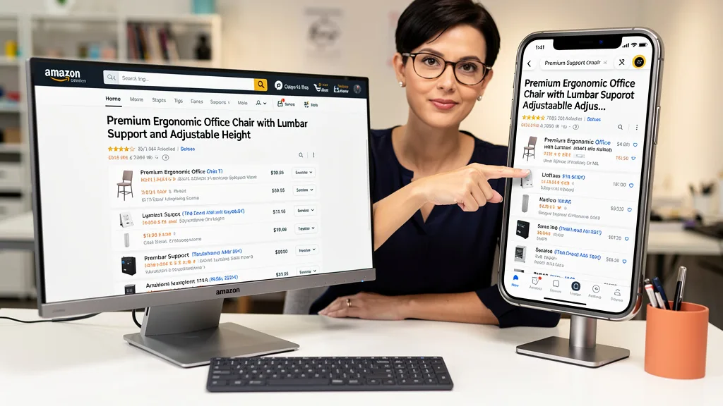 A visual comparison showing how an Amazon product title appears fully on desktop but is cut off on a mobile device.