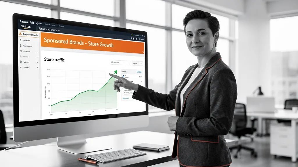 Click to manage / replace image Amazon Ads dashboard displaying positive performance for a Sponsored Brands campaign driving traffic to a store.