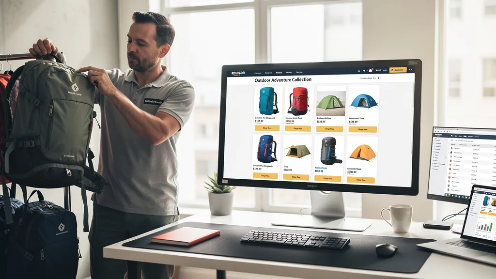Click to manage / replace image Example of a themed product gallery for an outdoor gear brand on their Amazon Store page.