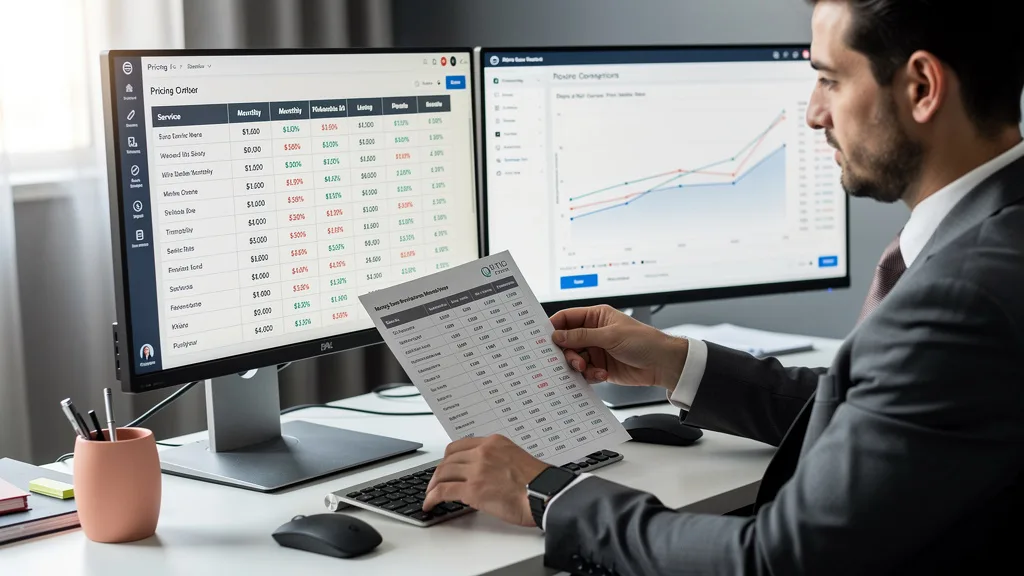 Click to manage / replace image A spreadsheet comparing different pricing models for Amazon listing optimization services.