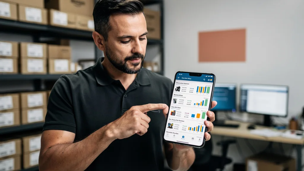 Click to manage / replace image A close-up shot of a hand holding a smartphone displaying a new product