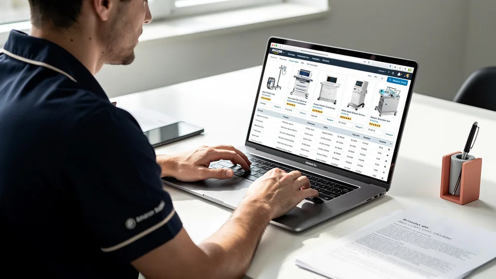 A professionally designed Amazon Brand Store for a B2B medical equipment supplier, showcasing products and specs.