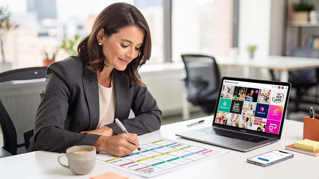 Click to manage / replace image A content calendar for Instagram showing a balanced mix of curated, original, and promotional posts.