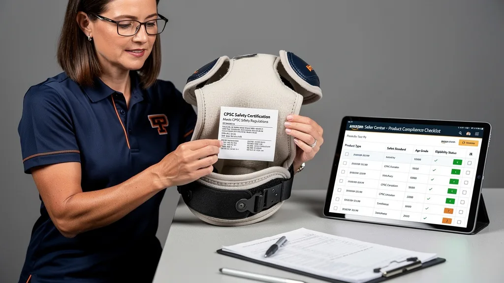 An inspector examining the CPSC safety certification label inside a piece of sports safety equipment.