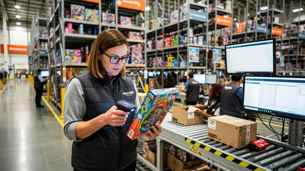 An Amazon fulfillment center operating at peak capacity during the holiday season.