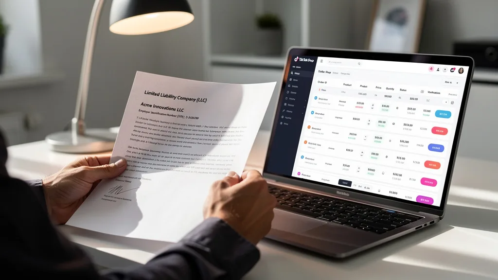 A person holding an LLC business document required for TikTok Shop verification.