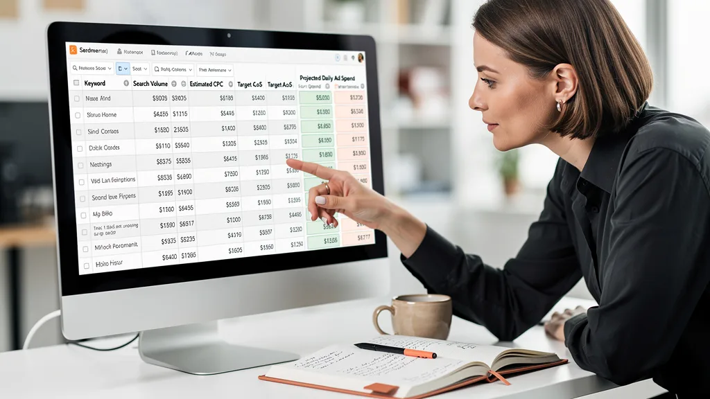 A spreadsheet being used to calculate a daily PPC budget based on keyword CPCs and ACoS.
