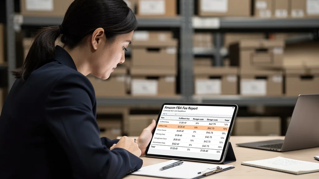 A close-up of an Amazon FBA fee report showing the breakdown of costs for an oversize product.