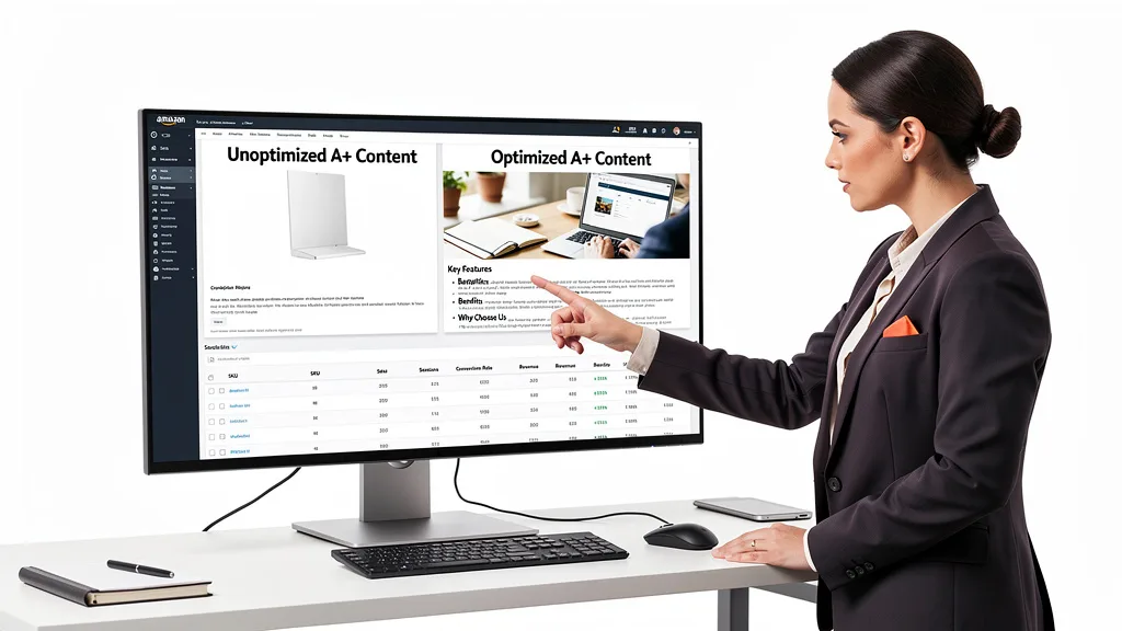 Click to manage / replace image A comparison of an unoptimized and a fully optimized Amazon A+ Content page.