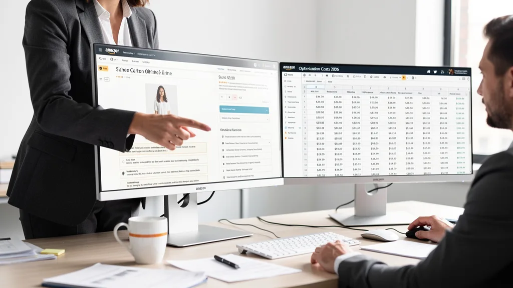 A pricing table comparing different tiers of Amazon listing optimization services and their features.
