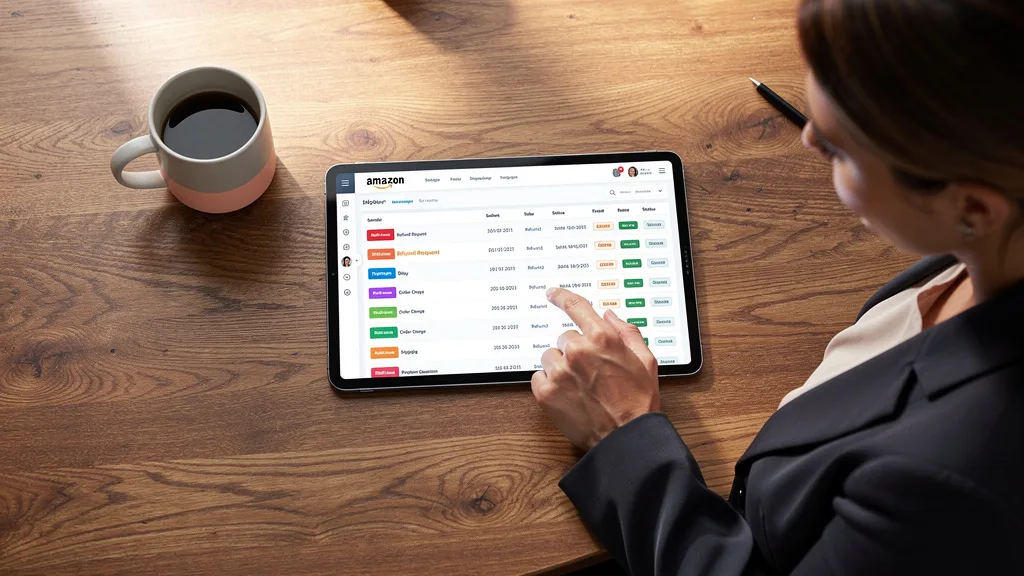 A helpdesk software dashboard showing Amazon messages sorted and prioritized automatically.