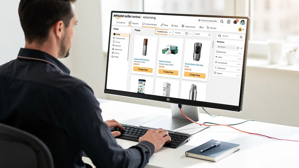 A user navigating to the Amazon Posts section within the Seller Central advertising console.