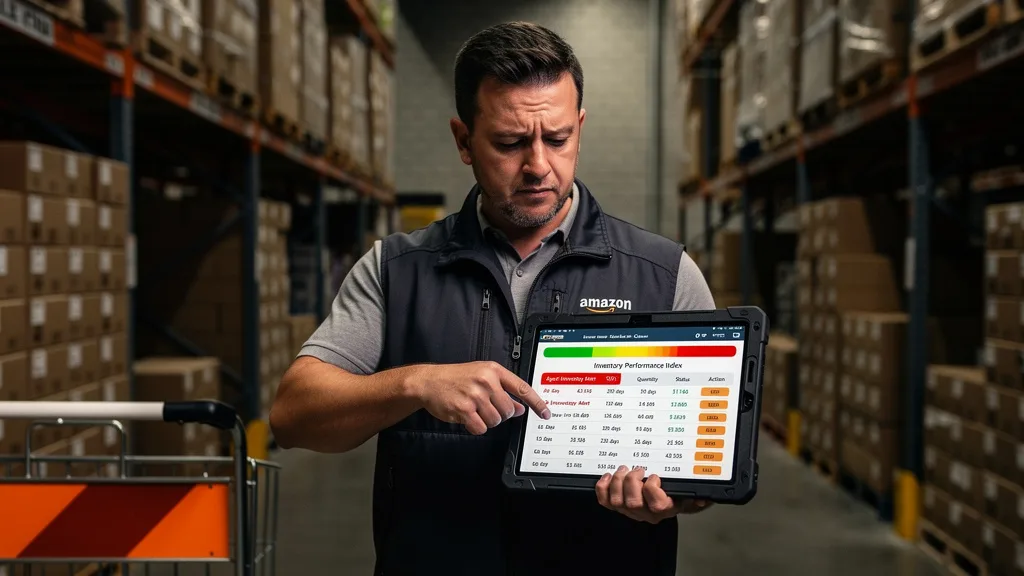 A warehouse manager reviewing IPI score and inventory age on a tablet.